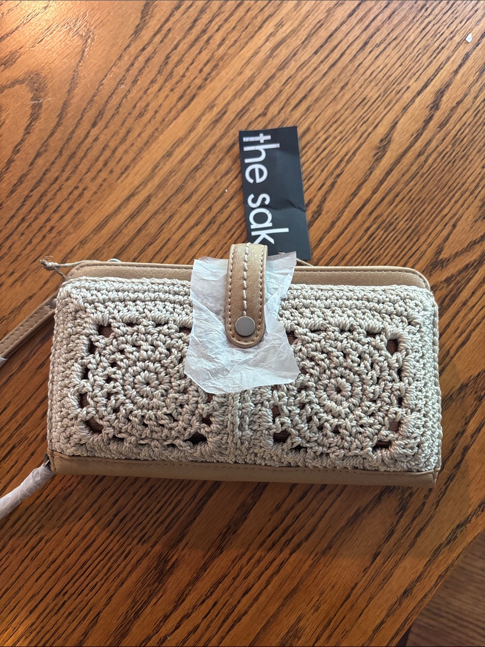NWT The Sak Iris Smartphone Crossbody Wallet Natural Medallion Crochet